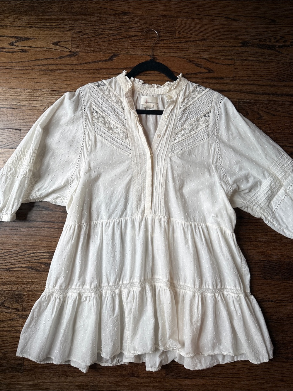 Eyelet Tiered Tunic Top in Cream